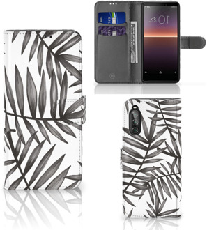 B2Ctelecom Hoesje met Tekst Sony Xperia 10 II Wallet Book Case Leaves Grey