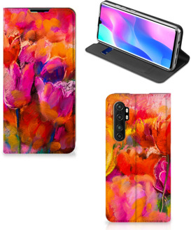 B2Ctelecom Hoesje met Tekst Xiaomi Mi Note 10 Lite Smart Cover Tulips