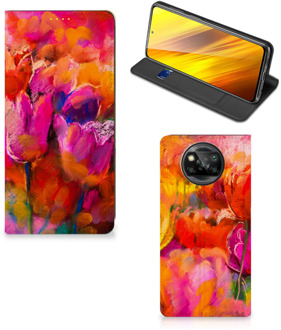 B2Ctelecom Hoesje met Tekst Xiaomi Poco X3 Smart Cover Tulips