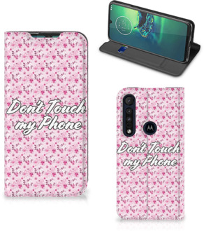 B2Ctelecom Hoesje Motorola G8 Plus Bookcase Flowers Pink Don't Touch My Phone