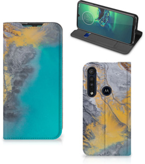 B2Ctelecom Hoesje Motorola G8 Plus Flip Case Marble Blue Gold