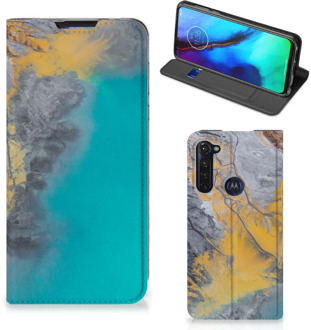 B2Ctelecom Hoesje Motorola Moto G Pro Flip Case Marble Blue Gold