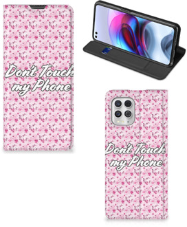 B2Ctelecom Hoesje Motorola Moto G100 Bookcase Flowers Pink Don't Touch My Phone