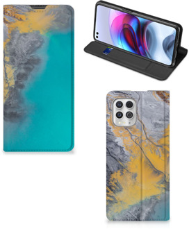 B2Ctelecom Hoesje Motorola Moto G100 Flip Case Marble Blue Gold