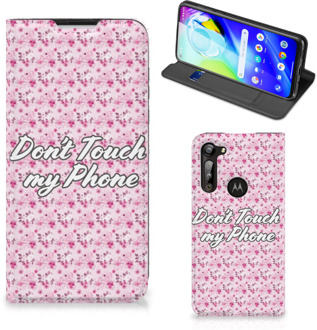 B2Ctelecom Hoesje Motorola Moto G8 Power Bookcase Flowers Pink Don't Touch My Phone