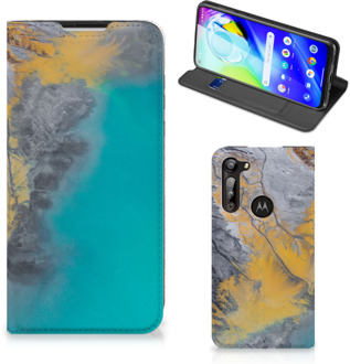 B2Ctelecom Hoesje Motorola Moto G8 Power Flip Case Marble Blue Gold