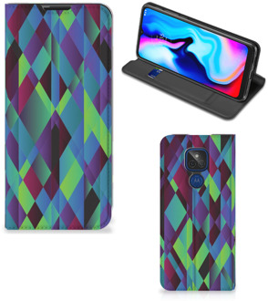 B2Ctelecom Hoesje Motorola Moto G9 Play Bookcase Abstract Groen Blauw