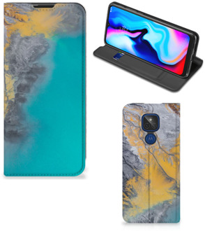 B2Ctelecom Hoesje Motorola Moto G9 Play Flip Case Marble Blue Gold