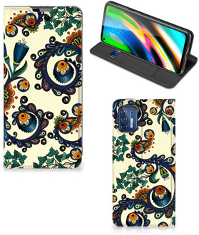 B2Ctelecom Hoesje Motorola Moto G9 Plus Bookcase Barok Flower