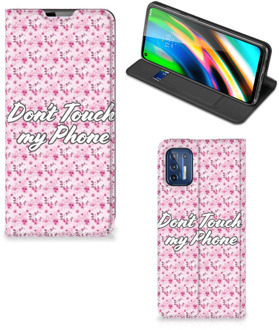 B2Ctelecom Hoesje Motorola Moto G9 Plus Bookcase Flowers Pink Don't Touch My Phone