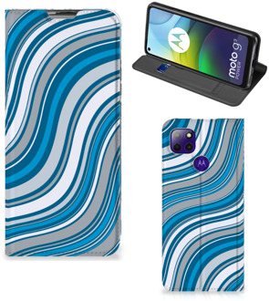 B2Ctelecom Hoesje Motorola Moto G9 Power Book Case Golven Blauw