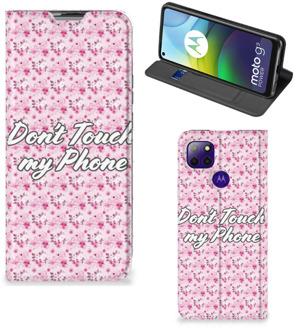 B2Ctelecom Hoesje Motorola Moto G9 Power Bookcase Flowers Pink Don't Touch My Phone