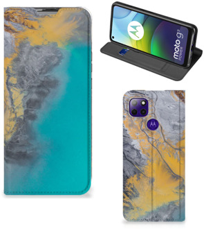 B2Ctelecom Hoesje Motorola Moto G9 Power Flip Case Marble Blue Gold