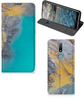 B2Ctelecom Hoesje Nokia 2.4 Flip Case Marble Blue Gold