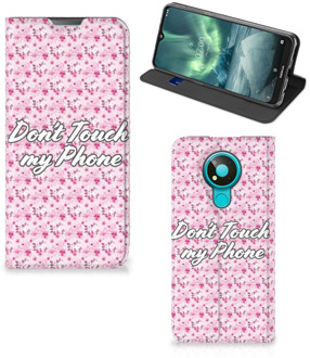 B2Ctelecom Hoesje Nokia 3.4 Bookcase Flowers Pink Don't Touch My Phone