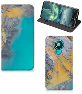 B2Ctelecom Hoesje Nokia 3.4 Flip Case Marble Blue Gold