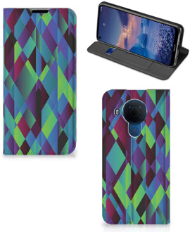 B2Ctelecom Hoesje Nokia 5.4 Bookcase Abstract Groen Blauw