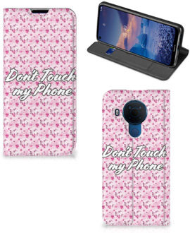 B2Ctelecom Hoesje Nokia 5.4 Bookcase Flowers Pink Don't Touch My Phone