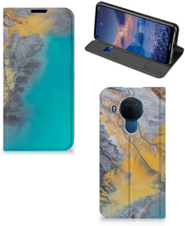 B2Ctelecom Hoesje Nokia 5.4 Flip Case Marble Blue Gold