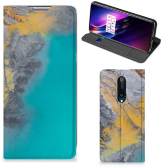 B2Ctelecom Hoesje OnePlus 8 Flip Case Marble Blue Gold