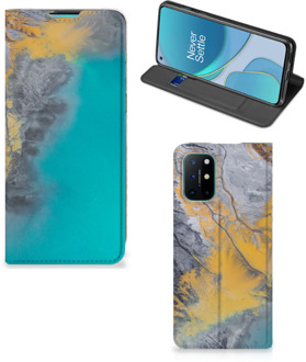 B2Ctelecom Hoesje OnePlus 8T Flip Case Marble Blue Gold