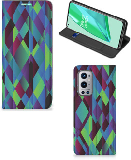 B2Ctelecom Hoesje OnePlus 9 Pro Bookcase Abstract Groen Blauw