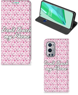 B2Ctelecom Hoesje OnePlus 9 Pro Bookcase Flowers Pink Don't Touch My Phone