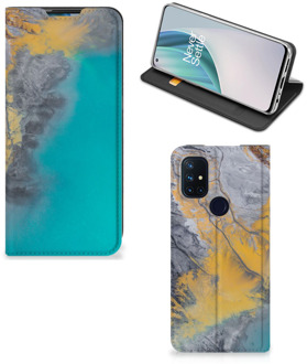 B2Ctelecom Hoesje OnePlus Nord N10 5G Flip Case Marble Blue Gold