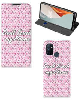 B2Ctelecom Hoesje OnePlus Nord N100 Bookcase Flowers Pink Don't Touch My Phone