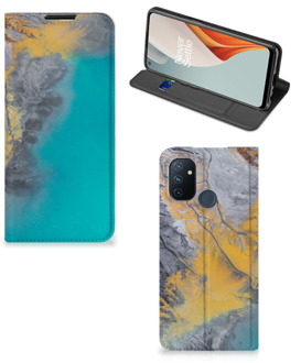 B2Ctelecom Hoesje OnePlus Nord N100 Flip Case Marble Blue Gold