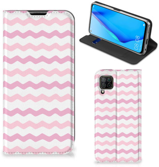 B2Ctelecom Hoesje ontwerpen Huawei P40 Lite Smart Cover Waves Roze