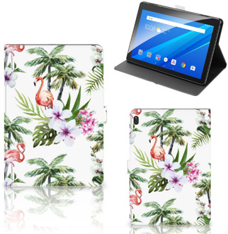 B2Ctelecom Hoesje Ontwerpen Lenovo Tab E10 Cover met Magneetsluiting Flamingo Palms