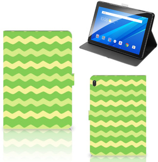 B2Ctelecom Hoesje Ontwerpen Lenovo Tab E10 Tablet Hoes met Magneetsluiting Waves Green