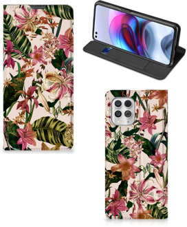 B2Ctelecom Hoesje ontwerpen Motorola Moto G100 Smart Cover Valentijn Cadeautje Vrouw Bloemen