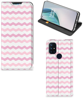 B2Ctelecom Hoesje ontwerpen OnePlus Nord N10 5G Smart Cover Waves Roze