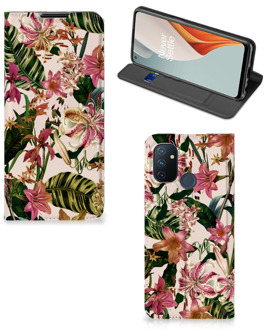 B2Ctelecom Hoesje ontwerpen OnePlus Nord N100 Smart Cover Valentijn Cadeautje Vrouw Bloemen