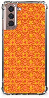 B2Ctelecom Hoesje ontwerpen Samsung Galaxy S21 Plus Telefoon Hoesje met doorzichtige rand Batik Orange