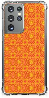 B2Ctelecom Hoesje ontwerpen Samsung Galaxy S21 Ultra Telefoon Hoesje met doorzichtige rand Batik Orange