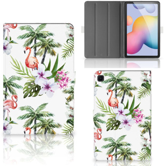 B2Ctelecom Hoesje Ontwerpen Samsung Galaxy Tab S6 Lite Cover met Magneetsluiting Flamingo Palms