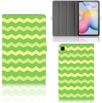 B2Ctelecom Hoesje Ontwerpen Samsung Galaxy Tab S6 Lite Tablet Hoes met Magneetsluiting Waves Green