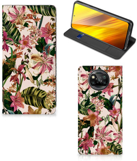 B2Ctelecom Hoesje ontwerpen Xiaomi Poco X3 Smart Cover Valentijn Cadeautje Vrouw Bloemen