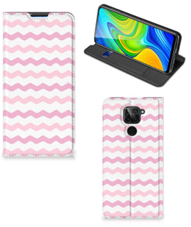 B2Ctelecom Hoesje ontwerpen Xiaomi Redmi Note 9 Smart Cover Waves Roze