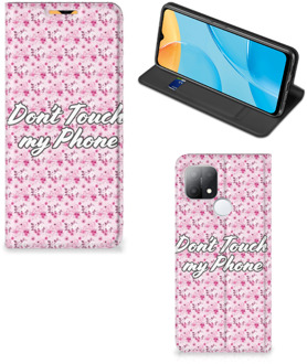 B2Ctelecom Hoesje OPPO A15 Bookcase Flowers Pink Don't Touch My Phone