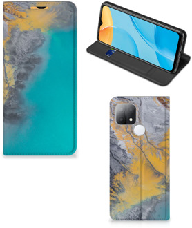 B2Ctelecom Hoesje OPPO A15 Flip Case Marble Blue Gold