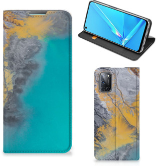 B2Ctelecom Hoesje OPPO A52 | A72 Flip Case Marble Blue Gold