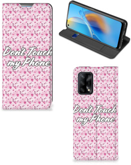 B2Ctelecom Hoesje OPPO A74 4G Bookcase Flowers Pink Don't Touch My Phone