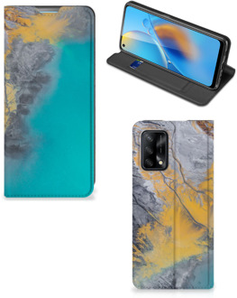 B2Ctelecom Hoesje OPPO A74 4G Flip Case Marble Blue Gold