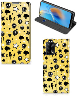 B2Ctelecom Hoesje OPPO A74 4G Wallet Case met Pasjeshouder Punk Yellow