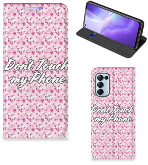 B2Ctelecom Hoesje OPPO Find X3 Lite Bookcase Flowers Pink Don't Touch My Phone