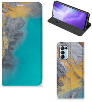 B2Ctelecom Hoesje OPPO Find X3 Lite Flip Case Marble Blue Gold